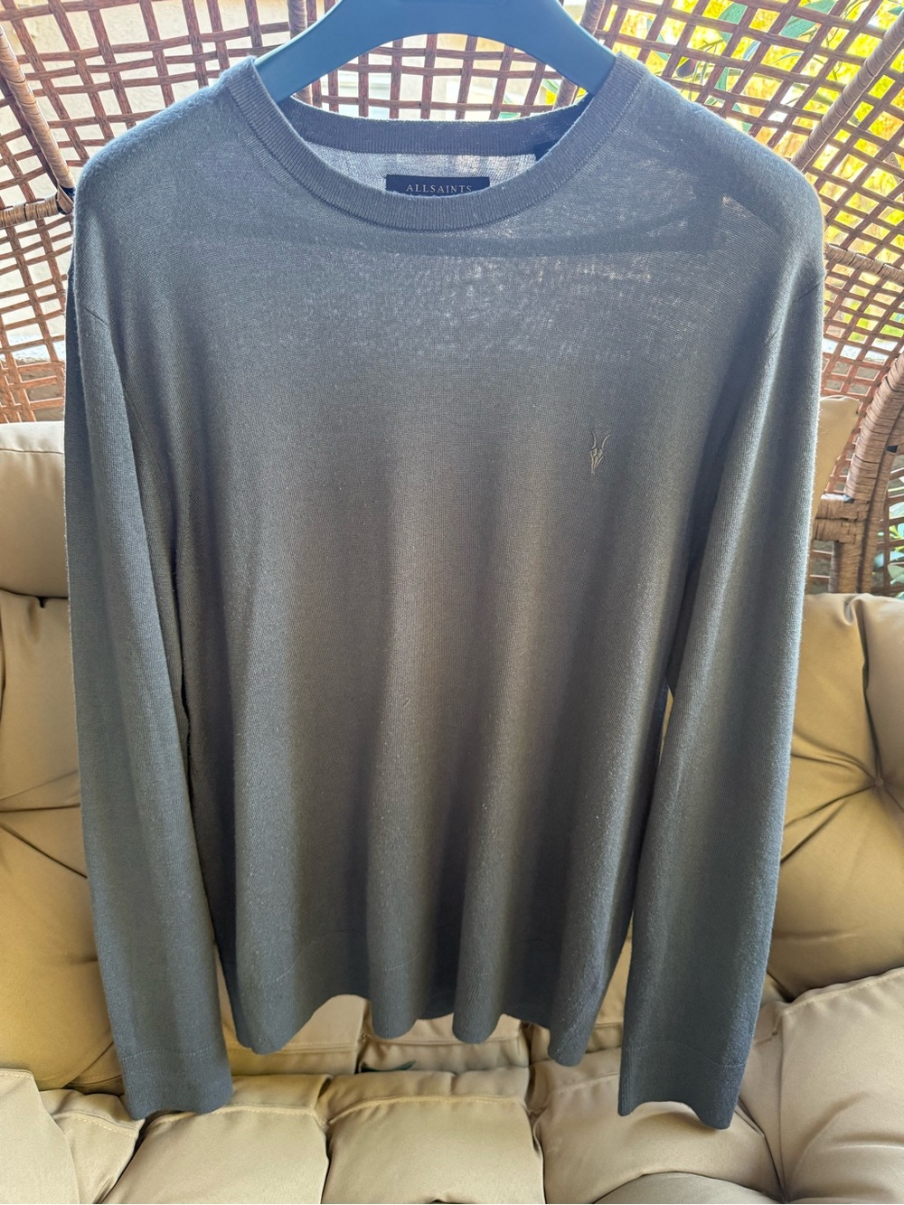 AllSaints Men's Long Sleeve Crewneck Shirt - slate blue